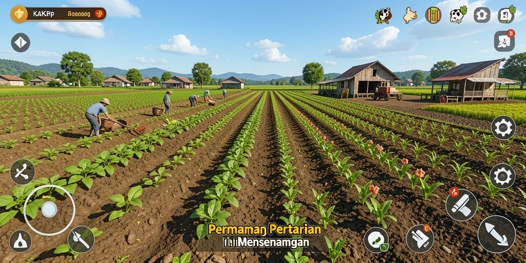 Screenshot utama KAKRP menampilkan gameplay pertanian yang seru.