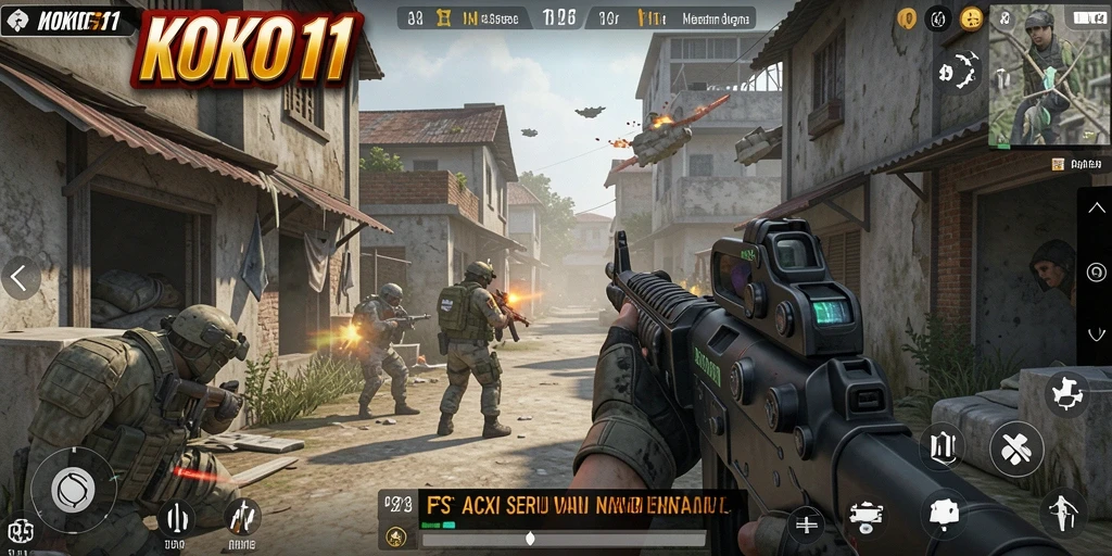 Tampilan menegangkan dari gameplay KOKO11 dengan aksi FPS yang dinamis.